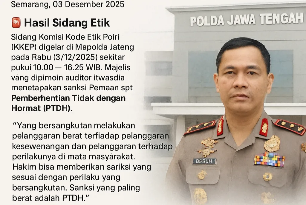 Gambar Ilustrasi dan Infografis hasil Sidang Kode Etik Kepolisian terhadap tersangka Pembunuhan Dosen Untag Semarang ( Photo Dok Redaksi).