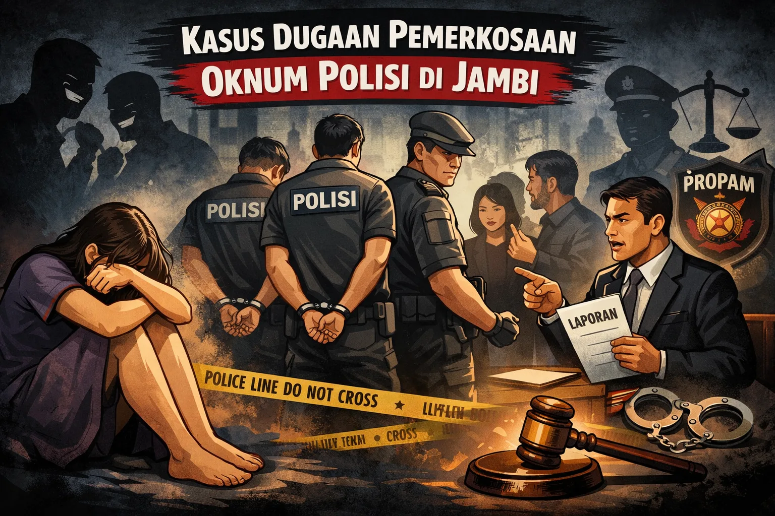Gambar Animasi Kasus Dugaan Pemerkosaan yang dilakukan oleh oknum polisi di Jambi, ( Gambar Redaksi/Ist ).