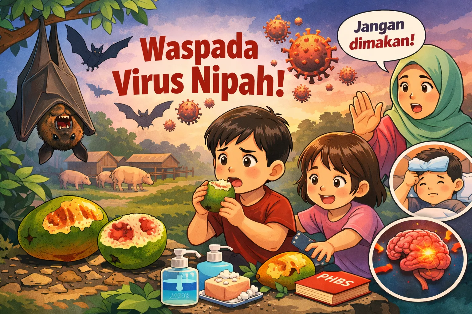 Ikatan Dokter Anak Indonesia (IDAI) mengimbau para orang tua dan pengasuh untuk meningkatkan kewaspadaan terhadap potensi penularan virus Nipah ( Gambar Animasi Redaksi ).