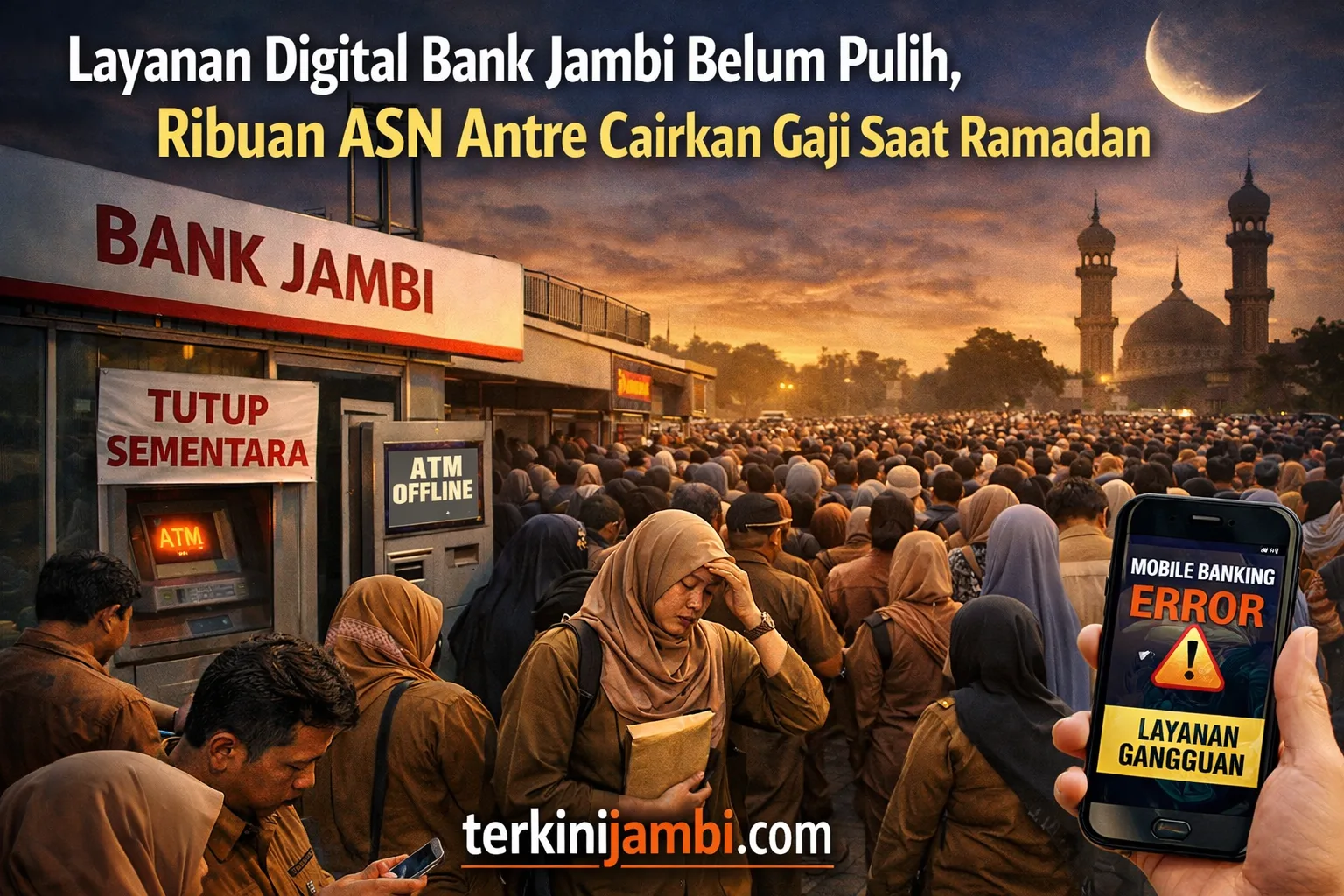 Ribuan Aparatur Sipil Negara (ASN) di Provinsi Jambi terpaksa mengantre panjang di sejumlah kantor cabang Bank Jambi untuk mencairkan gaji bulanan mereka.