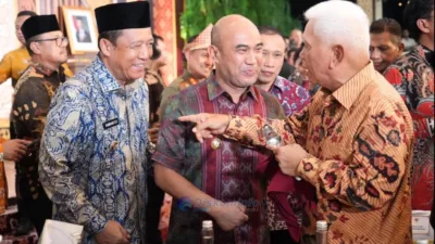 Bupati Muaro Jambi, Bambang Bayu Suseno, menghadiri kegiatan Halal Bihalal Perantau Sumbagsel 2026 yang digelar di Griya Agung
