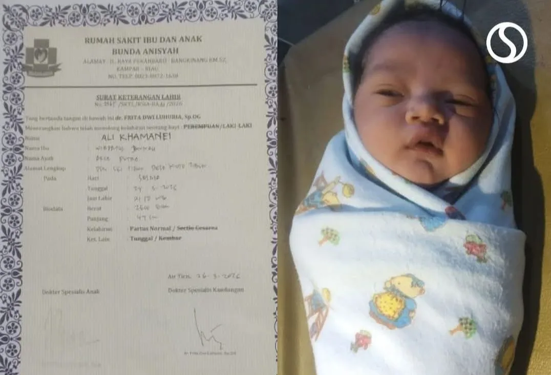 Media sosial tengah diramaikan oleh kabar kelahiran seorang bayi di Kabupaten Kampar, Riau, yang diberi nama Ali Khamenei.