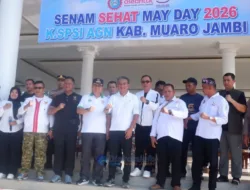 May Day 2026 di Muaro Jambi, Wabup Junaidi Mahir Ikut Senam Sehat Bersama Buruh dan Masyarakat