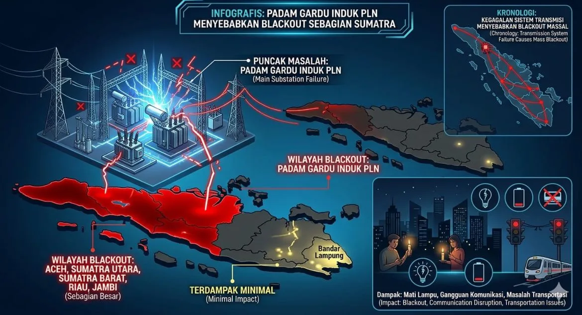 Pemadaman listrik massal terjadi di sejumlah wilayah di Pulau Sumatera pada Jumat (22/5/2026) malam. Gangguan tersebut berdampak pada wilayah Aceh, Sumatera Utara, Sumatera Barat, Riau hingga sejumlah daerah lainnya.