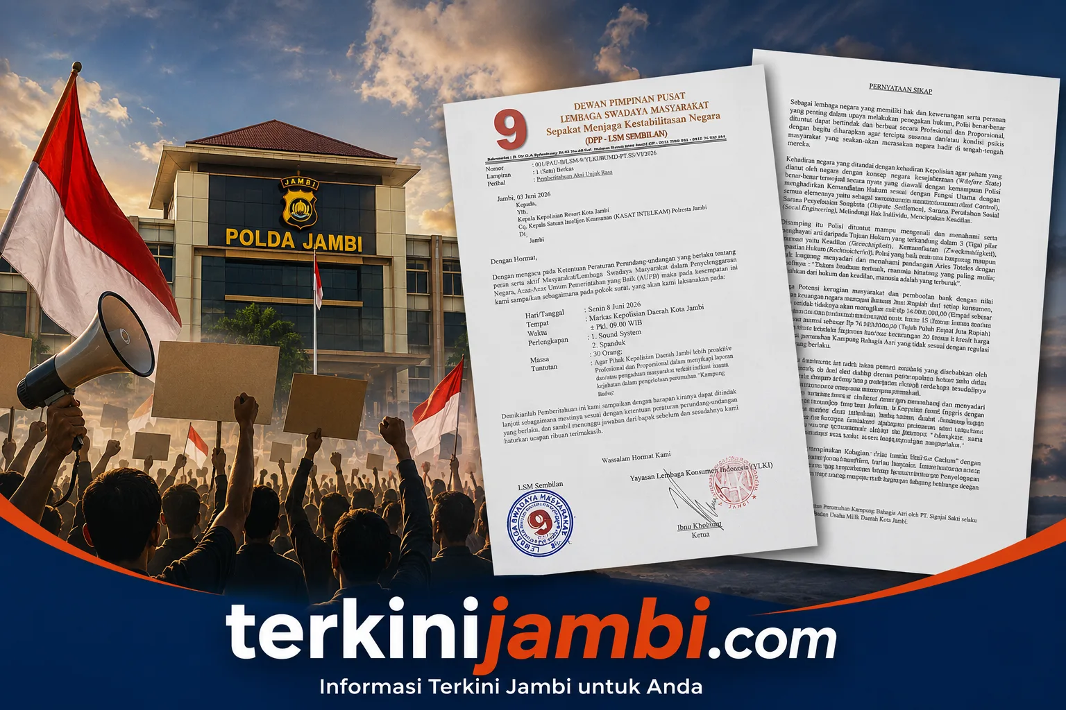 Gambar Ilustrasi surat pemberitahuan aksi yang ditujukan kepada Polresta Jambi tertanggal 3 Juni 2026, kegiatan penyampaian aspirasi itu dijadwalkan berlangsung pada Senin, 8 Juni 2026