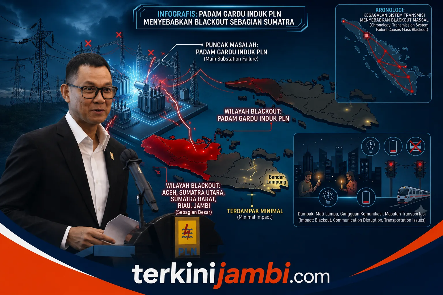 Direktur Utama PLN, Darmawan Prasodjo, menyampaikan permohonan maaf kepada masyarakat atas gangguan kelistrikan yang berdampak pada wilayah Jambi, Sumatera Barat, Riau, Sumatera Utara hingga Aceh.
