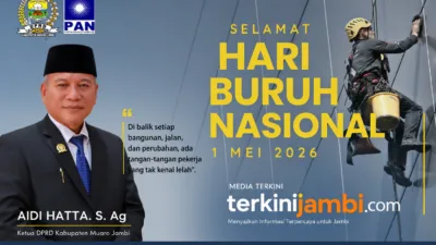 Ketua Dewan Perwakilan Rakyat Daerah (DPRD) Kabupaten Muaro Jambi, Aidi Hatta, S.Ag, menyampaikan ucapan selamat memperingati Hari Buruh Internasional (May Day) yang jatuh pada Jumat
