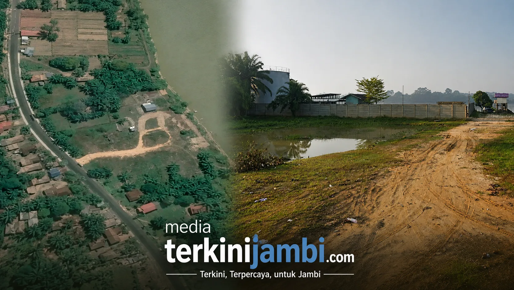 Aktivitas gudang milik PT Merah Putih PetroGas yang berada di pinggir Sungai Batanghari, Desa Pematang Pulai, Kecamatan Sekernan, Kabupaten Muaro Jambi, ( photo hasil Investigasi dan Photo Satelit Redaksi/Ist )