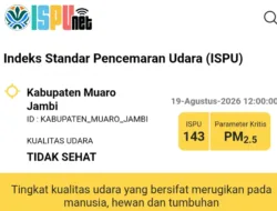 Kualitas Udara Muaro Jambi Tidak Sehat, ISPU Capai 143 dengan Polutan PM2.5 Dominan