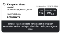 ISPU Muaro Jambi Hari Ini 314, Polusi Udara Masuk Kategori Berbahaya